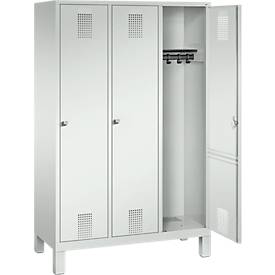 Garderobenspind Evolo S 3000, Stahl, m. Füßen, 3 Abteile, Zylinderschloss, lichtgrau RAL 7035/lichtgrau RAL 7035