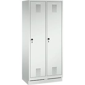 Garderobenspind Evolo S 3000, Stahl, m. Sockel, 2 Abteile m. jew. B 400 mm, Sicherheitsdrehriegelverschluss, lichtgrau RAL 7035/lichtgrau RAL 7035