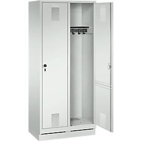 Garderobenspind Evolo S 3000, Stahl, m. Sockel, 2 Abteile m. jew. B 400 mm, Sicherheitsdrehriegelverschluss, lichtgrau RAL 7035/lichtgrau RAL 7035