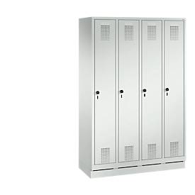 Garderobenspind Evolo S 3000, Stahl, m. Sockel, 4 Abteile m. jew. B 300 mm, Sicherheitsdrehriegelverschluss, lichtgrau RAL 7035/lichtgrau RAL 7035