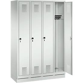 Garderobenspind Evolo S 3000, Stahl, m. Sockel, 4 Abteile m. jew. B 300 mm, Sicherheitsdrehriegelverschluss, lichtgrau RAL 7035/lichtgrau RAL 7035