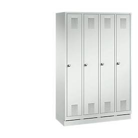 Garderobenspind Evolo S 3000, Stahl, m. Sockel, 4 Abteile m. jew. B 300 mm, Zylinderschloss, lichtgrau RAL 7035/lichtgrau RAL 7035