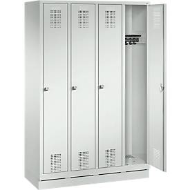 Garderobenspind Evolo S 3000, Stahl, m. Sockel, 4 Abteile m. jew. B 300 mm, Zylinderschloss, lichtgrau RAL 7035/lichtgrau RAL 7035