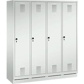 Garderobenspind Evolo S 3000, Stahl, m. Sockel, 4 Abteile m. jew. B 400 mm, Sicherheitsdrehriegelverschluss, lichtgrau RAL 7035/lichtgrau RAL 7035