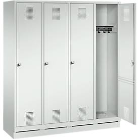 Garderobenspind Evolo S 3000, Stahl, m. Sockel, 4 Abteile m. jew. B 400 mm, Zylinderschloss, lichtgrau RAL 7035/lichtgrau RAL 7035