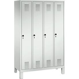 Garderobenspind Evolo S 3000, Stahl, mit Füßen, 4 Abteile mit jeweils B 300 mm, Drehriegel, lichtgrau RAL 7035/lichtgrau RAL 7035