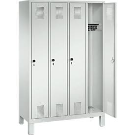 Garderobenspind Evolo S 3000, Stahl, mit Füßen, 4 Abteile mit jeweils B 300 mm, Drehriegel, lichtgrau RAL 7035/lichtgrau RAL 7035