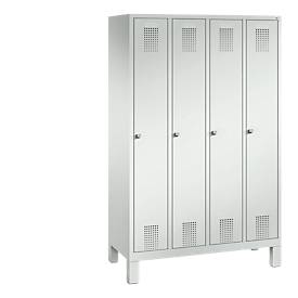 Garderobenspind Evolo S 3000, Stahl, mit Füßen, 4 Abteile mit jeweils B 300 mm, Zylinderschloss, lichtgrau RAL 7035/lichtgrau RAL 7035