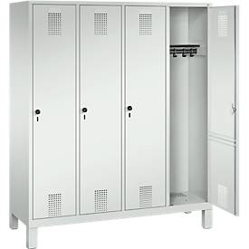 Garderobenspind Evolo S 3000, Stahl, mit Füßen, 4 Abteile mit jeweils B 400 mm, Drehriegel, lichtgrau RAL 7035/lichtgrau RAL 7035