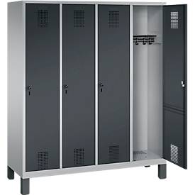 Garderobenspind Evolo S 3000, Stahl, mit Füßen, 4 Abteile mit jeweils B 400 mm, Drehriegel, weißaluminium RAL 9006/anthrazit RAL 7016
