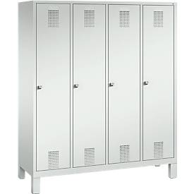 Garderobenspind Evolo S 3000, Stahl, mit Füßen, 4 Abteile mit jeweils B 400 mm, Zylinderschloss, lichtgrau RAL 7035/lichtgrau RAL 7035