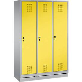 Garderobenspind Evolo S 3000, Stahl, mit Sockel, 3 Abteile mit jeweils B 400 mm, abschließbar, diverse Farben