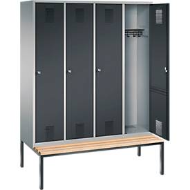 Garderobenspind Evolo S 3000, Stahl, Sitzbank, 4 Abteile mit jew. B 400 mm, Zylinderschloss, weißaluminium RAL 9006/anthrazit RAL 7016