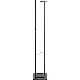Garderobenständer HAKU, 10 Knöpfe mit jeweils 5 kg Tragkraft, Schirmhalterung, B 400 x T 300 x H 1750 mm, Stahlrohr pulverbeschichtet/Metall, chrom-schwarz