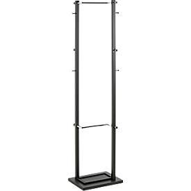 Garderobenständer HAKU, 10 Knöpfe mit jeweils 5 kg Tragkraft, Schirmhalterung, B 400 x T 300 x H 1750 mm, Stahlrohr pulverbeschichtet/Metall, chrom-schwarz
