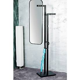 Garderobenständer HAKU, 14 Knöpfe mit jeweils 5 kg Tragkraft, Fußplatte, B 420 x T 300 x H 1750 mm, Stahlrohr pulverbeschichtet/Metall, chrom-schwarz