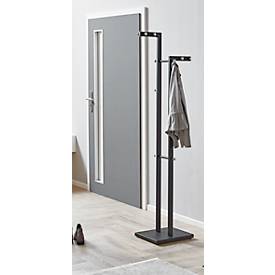 Garderobenständer HAKU, 14 Knöpfe mit jeweils 5 kg Tragkraft, Fußplatte, B 420 x T 300 x H 1750 mm, Stahlrohr pulverbeschichtet/Metall, chrom-schwarz