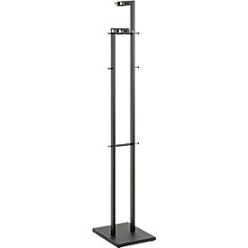 Garderobenständer HAKU, 14 Knöpfe mit jeweils 5 kg Tragkraft, Fußplatte, B 420 x T 300 x H 1750 mm, Stahlrohr pulverbeschichtet/Metall, chrom-schwarz