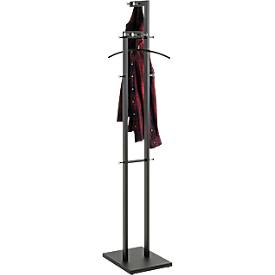 Garderobenständer HAKU, 14 Knöpfe mit jeweils 5 kg Tragkraft, Fußplatte, B 420 x T 300 x H 1750 mm, Stahlrohr pulverbeschichtet/Metall, chrom-schwarz