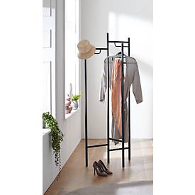 Garderobenständer HAKU, 3 Garderobenbügel mit 5 kg Tragkraft je Seitenteil, B 700 x T 360 x H 1700 mm, Stahlrohr lackiert, schwarz