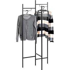 Garderobenständer HAKU, 3 Garderobenbügel mit 5 kg Tragkraft je Seitenteil, B 700 x T 360 x H 1700 mm, Stahlrohr lackiert, schwarz