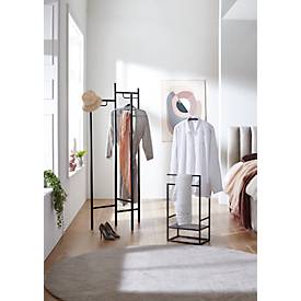 Garderobenständer HAKU, 3 Garderobenbügel mit 5 kg Tragkraft je Seitenteil, B 700 x T 360 x H 1700 mm, Stahlrohr lackiert, schwarz