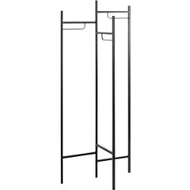 Garderobenständer HAKU, 3 Garderobenbügel mit 5 kg Tragkraft je Seitenteil, B 700 x T 360 x H 1700 mm, Stahlrohr lackiert, schwarz