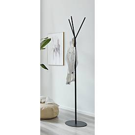 Garderobenständer HAKU, 3 Haken, Gesamttragkraft 25 kg, Fußplatte, Ø 350 x H 1730 mm, Stahlrohr pulverbeschichtet/Metall, schwarz