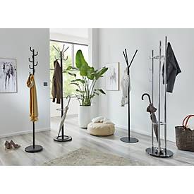 Garderobenständer HAKU, 3 Haken, Gesamttragkraft 25 kg, Fußplatte, Ø 350 x H 1730 mm, Stahlrohr pulverbeschichtet/Metall, schwarz