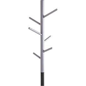 Garderobenständer HAKU, 6 Haken mit jeweils 5 kg Tragkraft, Ø 360 x H 1700 mm, Stahlrohr pulverbeschichtet/Holz/Metall, grau-schwarz