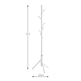 Garderobenständer HAKU, 8 Haken mit jeweils 5 kg Tragkraft, Ø 480 x H 1730 mm, Stahlrohr lackiert, weiß