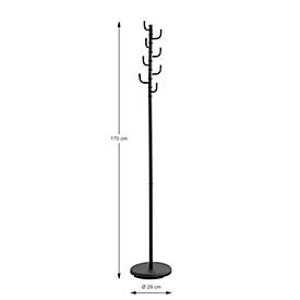 Garderobenständer HAKU, 8 Haken mit jeweils 5 kg Tragkraft, drehbare Hakenkrone, Ø 290 x H 1700 mm, Stahlrohr pulverbeschichtet, schwarz