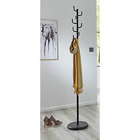 Garderobenständer HAKU, 8 Haken mit jeweils 5 kg Tragkraft, drehbare Hakenkrone, Ø 290 x H 1700 mm, Stahlrohr pulverbeschichtet, schwarz