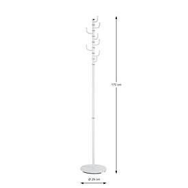 Garderobenständer HAKU, 8 Haken mit jeweils 5 kg Tragkraft, drehbare Hakenkrone, Ø 290 x H 1700 mm, Stahlrohr pulverbeschichtet, weiß