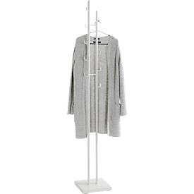 Garderobenständer HAKU, 8 Haken mit jeweils 5 kg Tragkraft, Fußplatte, B 290 x T 290 x H 1760 mm, Stahlrohr pulverbeschichtet/Metall, weiß