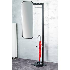 Garderobenständer HAKU, 8 Knöpfe mit jeweils 5 kg Tragkraft, Schirmhalterung, B 350 x T 410 x H 1750 mm, Stahlrohr pulverbeschichtet/Metall, chrom-schwarz