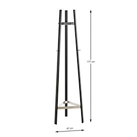 Garderobenständer HAKU, 9 Haken mit jeweils 5 kg Tragkraft, B 470 x T 470 x H 1770 mm, Stahlrohr pulverbeschichtet/Metall, chrom-schwarz