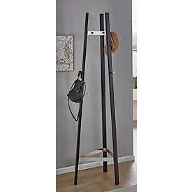 Garderobenständer HAKU, 9 Haken mit jeweils 5 kg Tragkraft, B 470 x T 470 x H 1770 mm, Stahlrohr pulverbeschichtet/Metall, chrom-schwarz