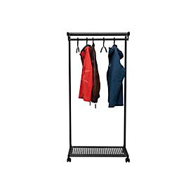 Garderobenständer MAULbolero, mit Rollen, Hut- & Schuhablage, B 780 x T 460 x H 1660 mm, Metall, schwarz