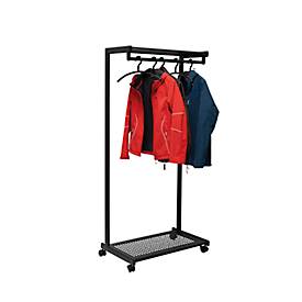 Garderobenständer MAULbolero, mit Rollen, Hut- & Schuhablage, B 780 x T 460 x H 1660 mm, Metall, schwarz