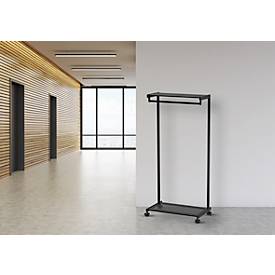 Garderobenständer MAULbolero, mit Rollen, Hut- & Schuhablage, B 780 x T 460 x H 1660 mm, Metall, schwarz