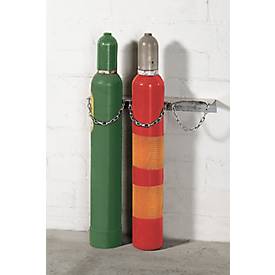 Gasflaschen-Wandhalterung, Stahl, B 575 x T 130 x H 60 mm, 3 Flaschen Ø 140 mm, mit Kettensicherung