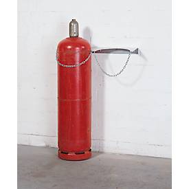 Gasflaschen-Wandhalterung, Stahl, B 745 x T 220 x H 60 mm, 2 Flaschen Ø 320 mm, mit Kettensicherung