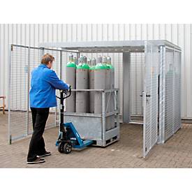 Gasflaschencontainer, für Außenbereich, mit Dach und Doppelflügeltür, feuerverzinkt, für 78 Flaschen