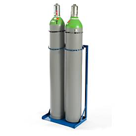 Gasflaschenständer Rollcart Transportsysteme, für 2 Flaschen mit Volumen 40-50 l & Ø 210-250 mm, bis 200 kg, Kettensicherung, Stahl, blau