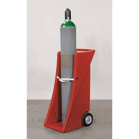 Gasflaschenwagen, Polyethylen, B 495 x T 627 x H 1110 mm, bis 80 kg, 1 Flasche Ø 320 mm, Zurrband zur Flaschensicherung