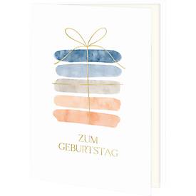 Geburtstagskarte Korsch Zum Geburtstag, mit buntem Motiv & Umschlägen, Hochformat, B 115 x H 170 mm, Karton, naturweiß, 10 Stück