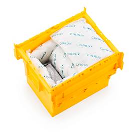 Gefahrgut-Transportbehälter 25 Liter, UN-zertifiziert, L 400 x B 300 x H 315 mm, max. 15 kg, stapelbar, inkl. 10 Kissen/6 Kabelbinder/6 Beutel