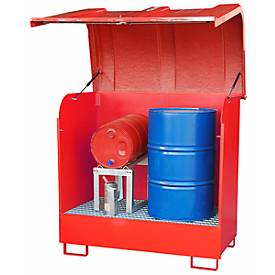 Gefahrstoff-Depot Typ GD-B BAUER, Stahl, L 1460 x B 830 x H 1460 mm, Auffangvolumen 220 Liter, feuerrot RAL 3000