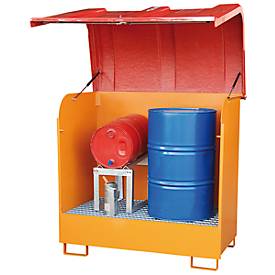 Gefahrstoff-Depot Typ GD-B BAUER, Stahl, L 1460 x B 830 x H 1460 mm, Auffangvolumen 220 Liter, gelborange RAL 2000